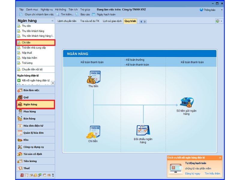 Vào phân hệ "Ngân hàng" => chọn "Chi tiền"
