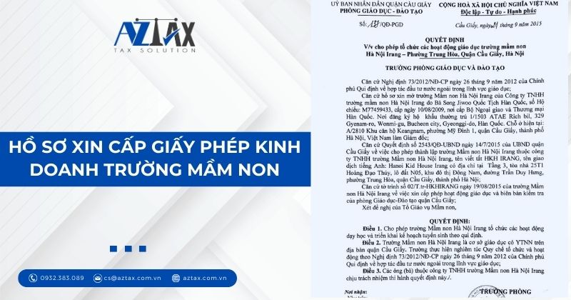 Hồ sơ xin cấp giấy phép kinh doanh trường mầm non