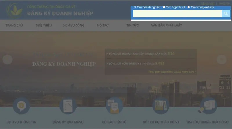 Nhập tên doanh nghiệp tại ô tìm kiếm