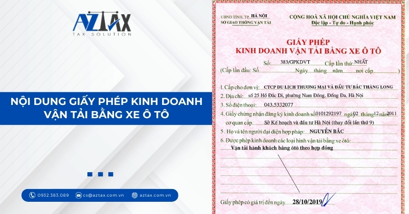 Nội dung giấy phép kinh doanh vận tải bằng xe ô tô