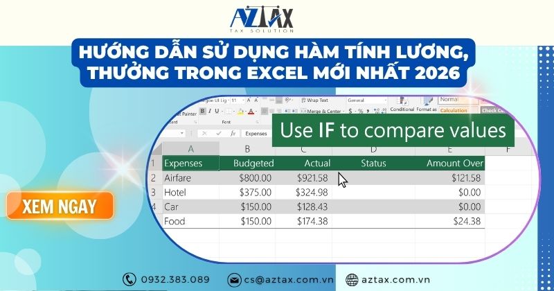 Hướng dẫn sử dụng hàm tính lương, thưởng trong Excel mới nhất 2026