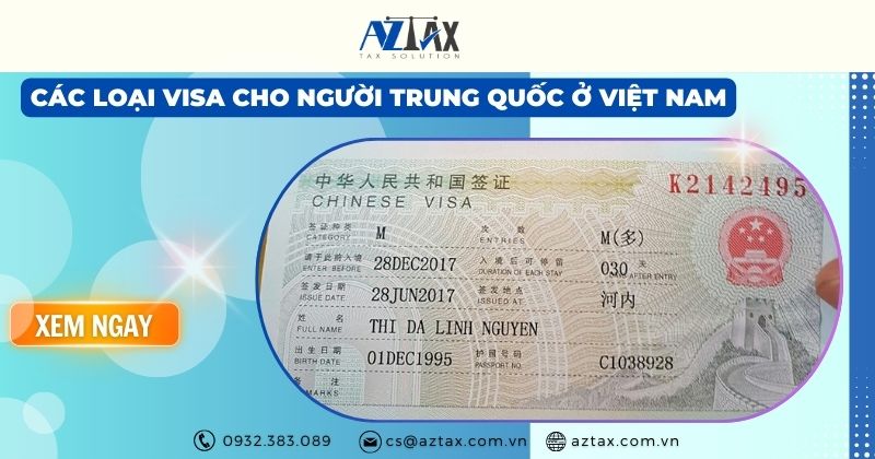 các loại visa cho người trung quốc ở việt nam