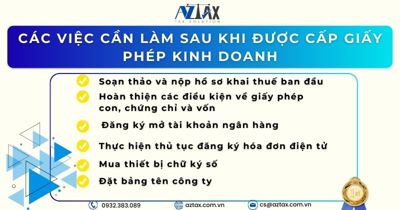 Các việc cần làm sau khi được cấp giấy phép kinh doanh