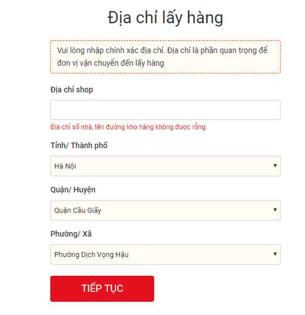 Cập nhật thông tin và địa chỉ nhận hàng