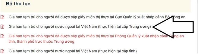 Chọn "Gia hạn tạm trú cho người nước ngoài tại Việt Nam"