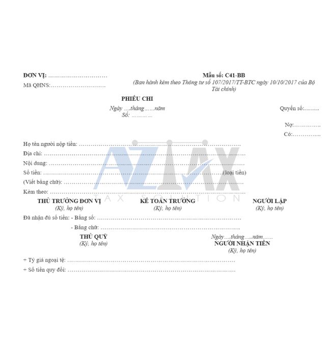 Mẫu phiếu chi lương tiền mặt theo thông tư 107