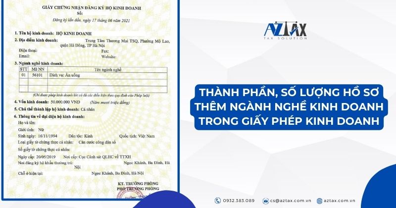 Thành phần, số lượng hồ sơ thêm ngành nghề kinh doanh trong giấy phép kinh doanh