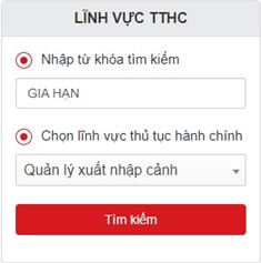 Tìm từ khóa "Gia hạn", chọn "Quản lý xuất nhập cảnh"