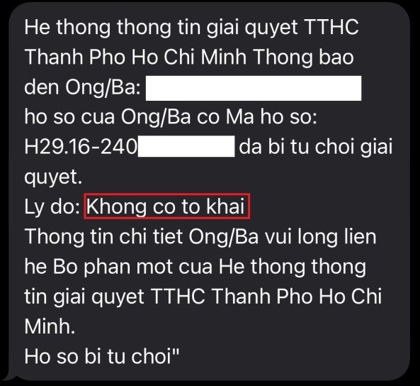 Trường hợp tin nhắn thông báo bị từ chối