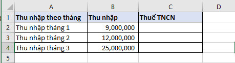 bảng thu nhập cá nhân hàng tháng