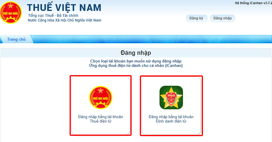 Đăng nhập bằng tài khoản Định danh điện tử của Bộ Công an hoặc tài khoản Thuế điện tử