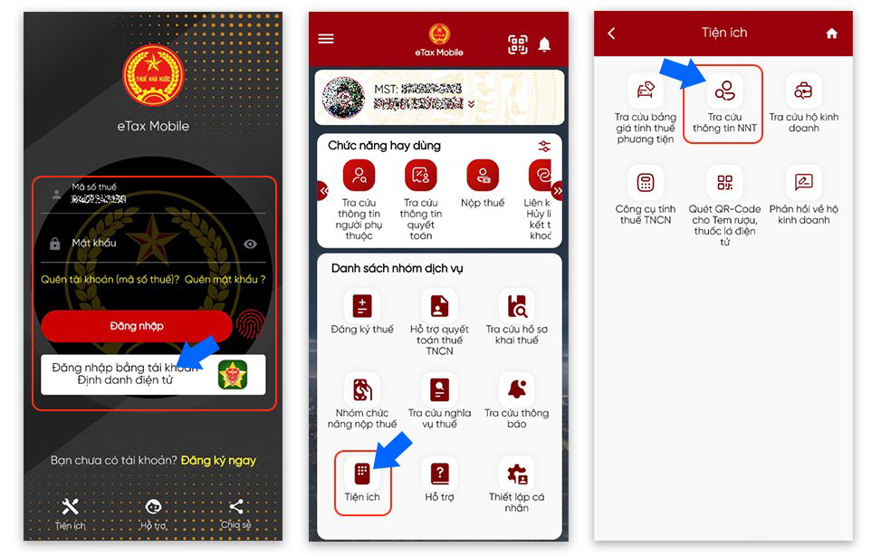 Để có thể tra cứu MST bạn cần đăng nhập thành công vào app eTax Mobile