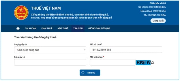 Hệ thống hiển thị màn hình kết quả tra cứu