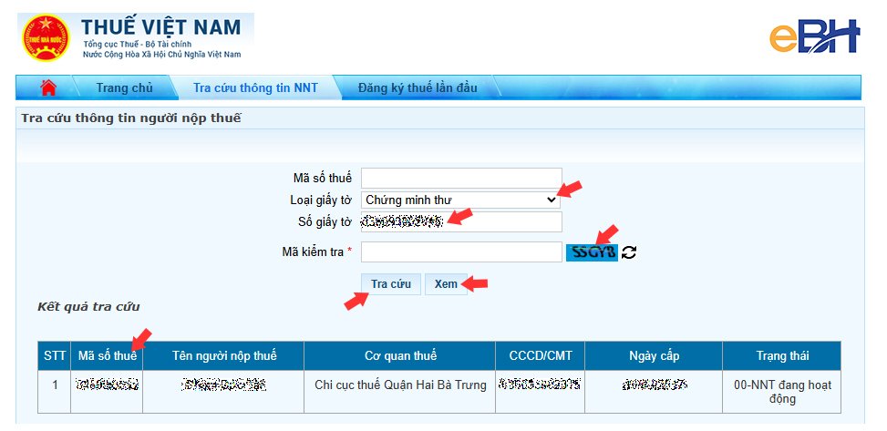 Tra cứu mã số thuế cá nhân trực tuyến trên website Thuế điện tử
