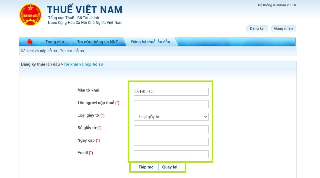 Điền đầy đủ thông tin theo yêu cầu