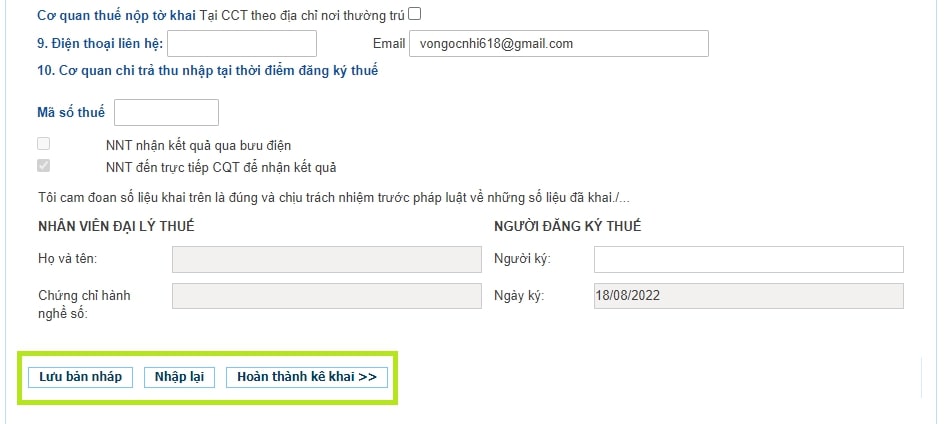 Hoàn thành kê khai