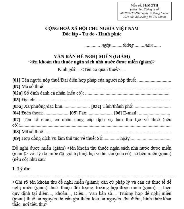 Mẫu đơn xin miễn thuế thu nhập cá nhân