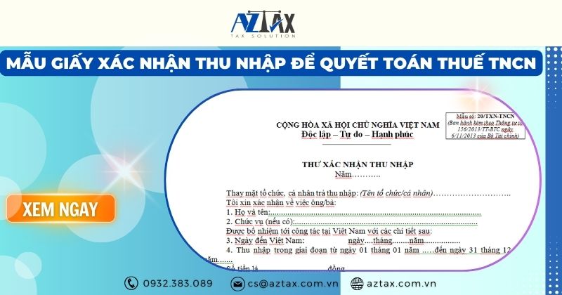 Mẫu giấy xác nhận thu nhập để quyết toán thuế TNCN