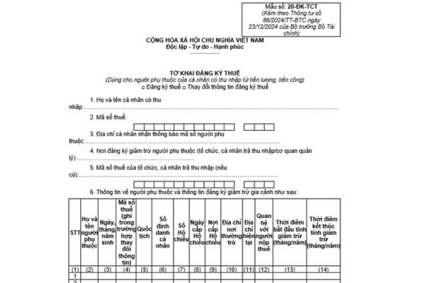 Mẫu số 20-ĐK-TCT