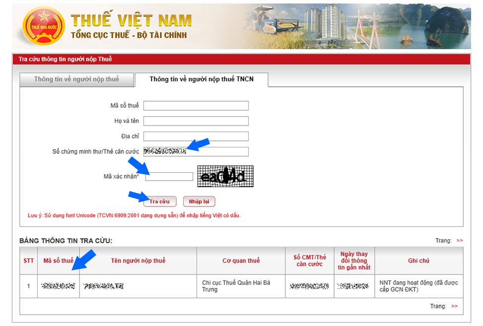 Những bước tra cứu MST TNCN trên trang web Thuế Việt Nam