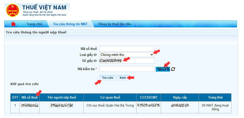 Tra cứu mst cá nhân bằng chứng minh nhân dân (CMND) trên website Thuế