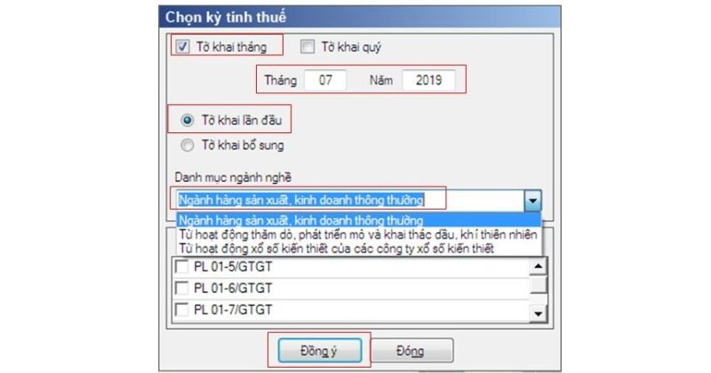 Chọn loại kê khai theo tháng hoặc theo quý