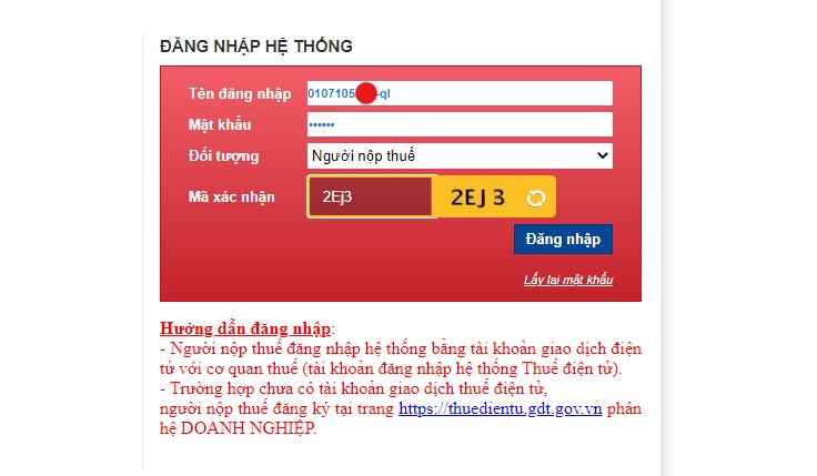 điền thông tin tên đăng nhập