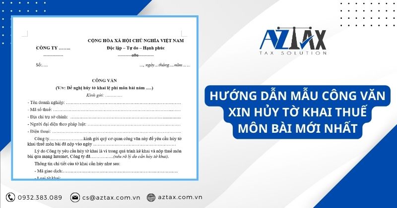 Hướng dẫn Mẫu Công văn xin hủy tờ khai thuế môn bài mới nhất