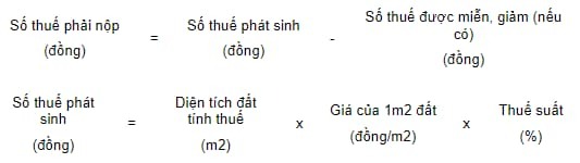 Công thức tính thuế sử dụng đất phi nông nghiệp