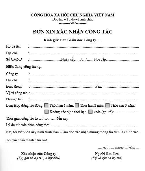 Mẫu xác nhận công tác 1
