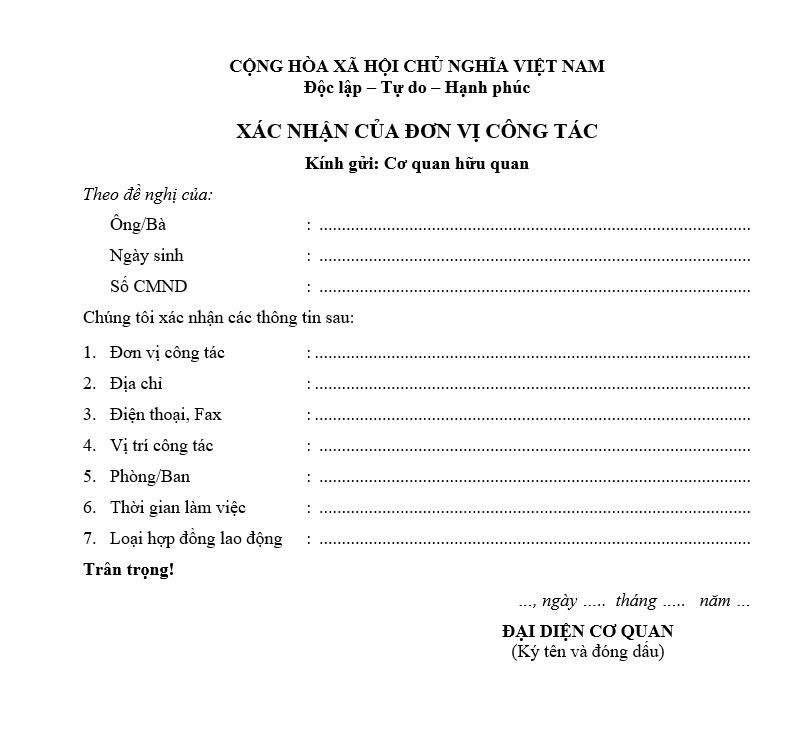 Mẫu xác nhận công tác 2