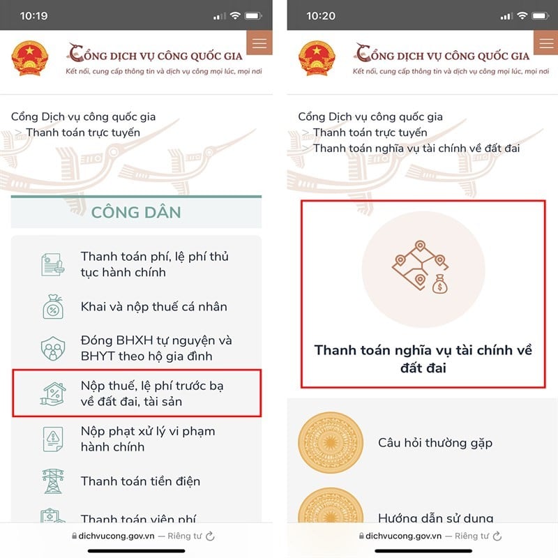 Chọn thanh toán nghĩa vụ về tài chính đất đai