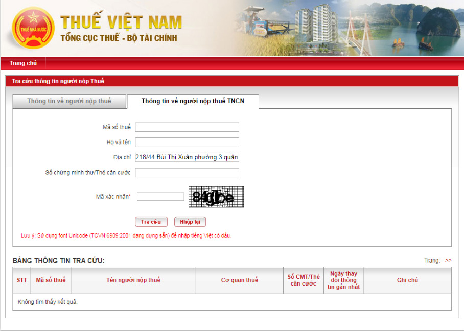 Nhấn nút tra cứu để xem kết quả