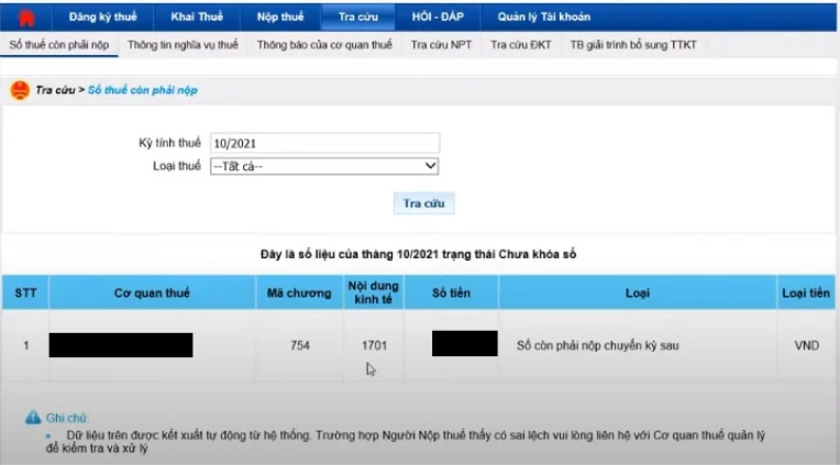 tra cứu tiền thuế đã nộp của doanh nghiệp