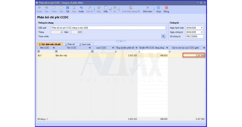 Bước 2: Phân bổ chi phí CCDC
