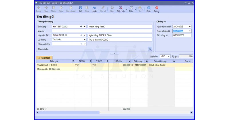 Bước 3: Hạch toán thu nhập thu được từ việc thanh lý CCDC