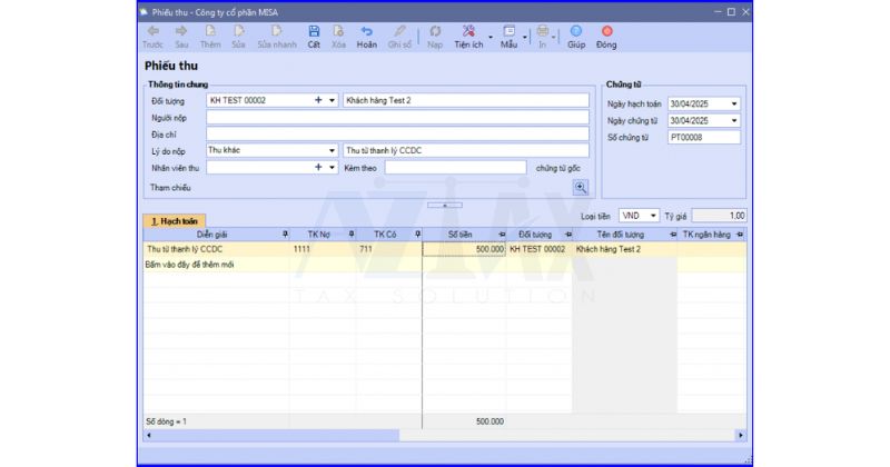 Bước 3: Hạch toán thu nhập thu được từ việc thanh lý CCDC