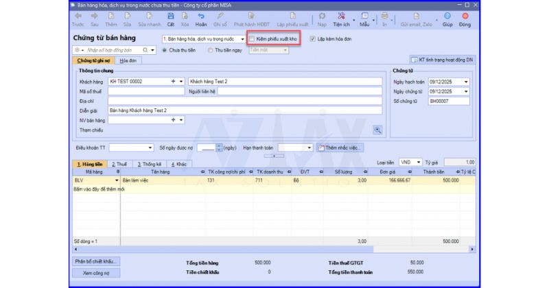 Bước 3: Lập hóa đơn bán hàng không kiêm phiếu xuất kho