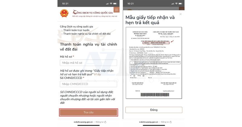 Bước 4: Tra cứu mã hồ sơ và số CMND/CCCD của người sử dụng đất