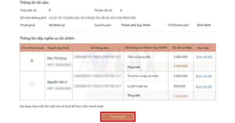 Bước 5: Thanh toán