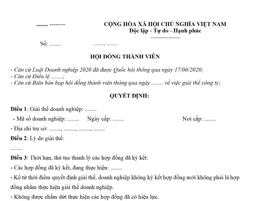 Mẫu quyết định giải thể doanh nghiệp