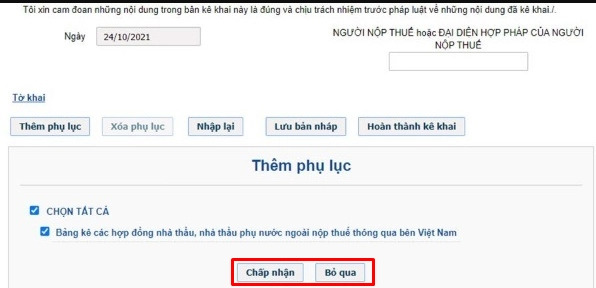 Chọn thêm “Phụ lục”