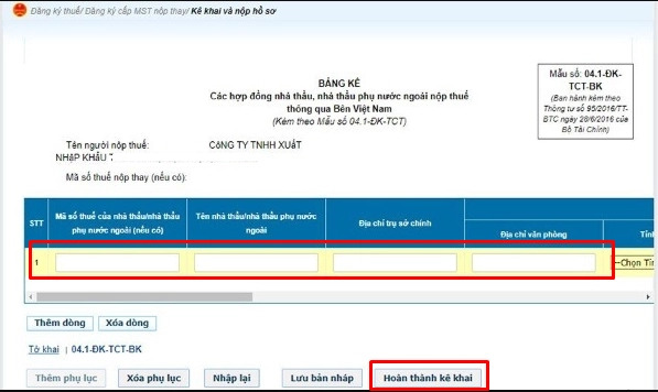 Lập phụ lục theo mẫu