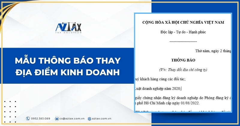 Mẫu thông báo thay địa điểm kinh doanh
