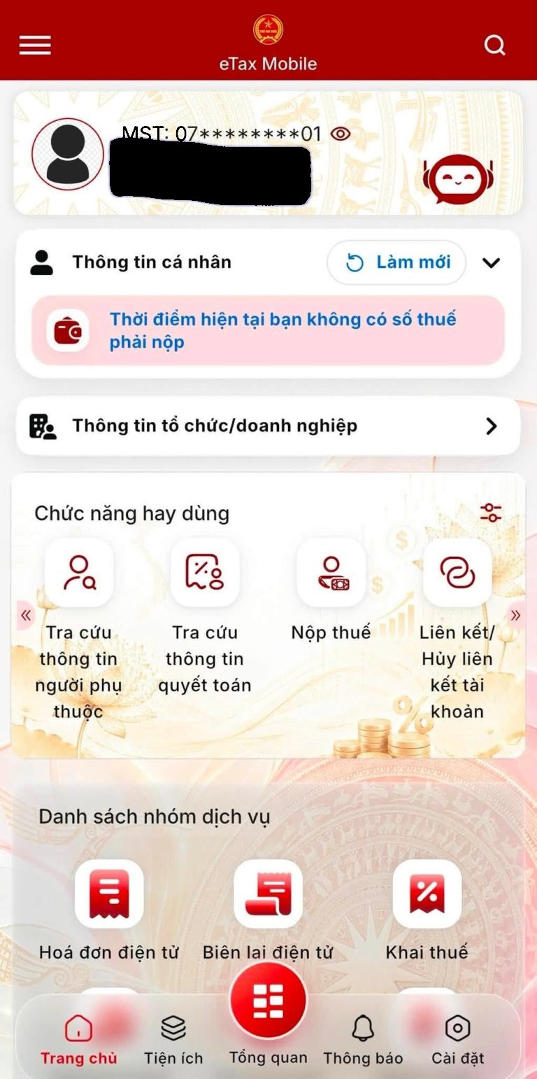 Bước 1: Đăng nhập eTax Mobile
