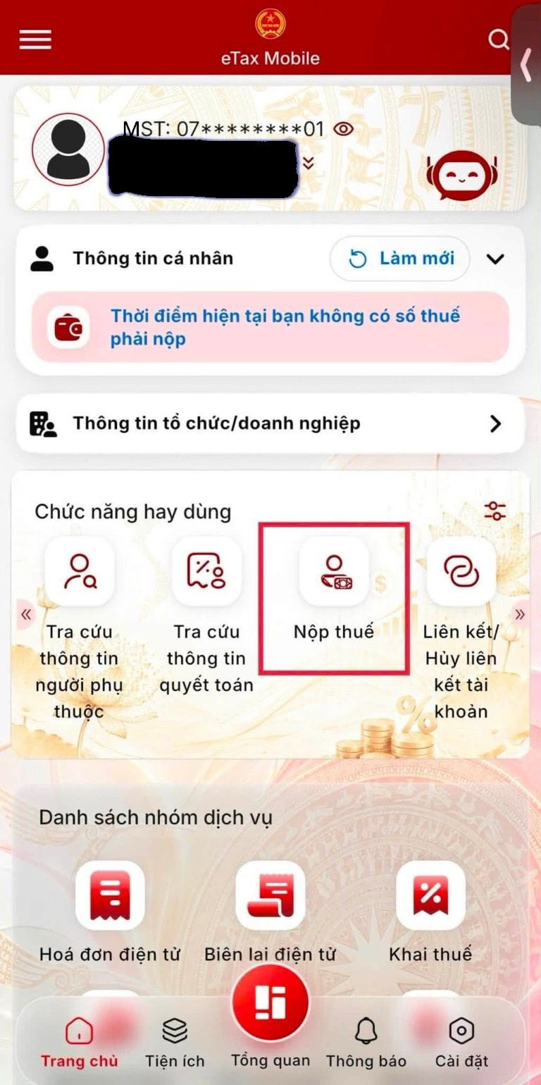 Bước 3: Tra cứu nghĩa vụ thuế sử dụng đất phi nông nghiệp
