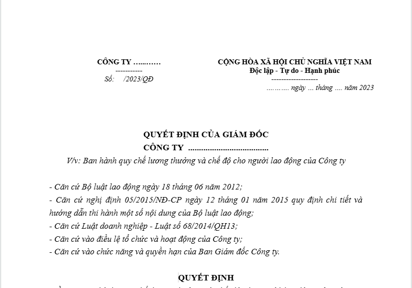 Mẫu quy chế lương cho doanh nghiệp sản xuất