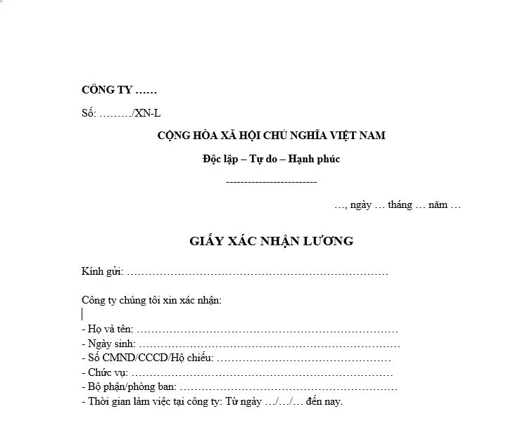 Mẫu xác nhận thu nhập 3 tháng gần nhất 