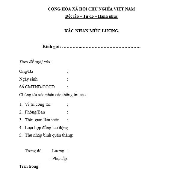 Mẫu xác nhận thu nhập bình quân 