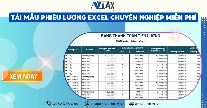 Tải mẫu phiếu lương Excel chuyên nghiệp miễn phí